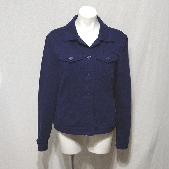 Norma Kamali Navy Blue Classic Button Up Long Sleeves Jacket Large - Picture 1 of 7